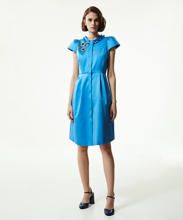 Machka Ruffle Detail Embellished Dress Blue