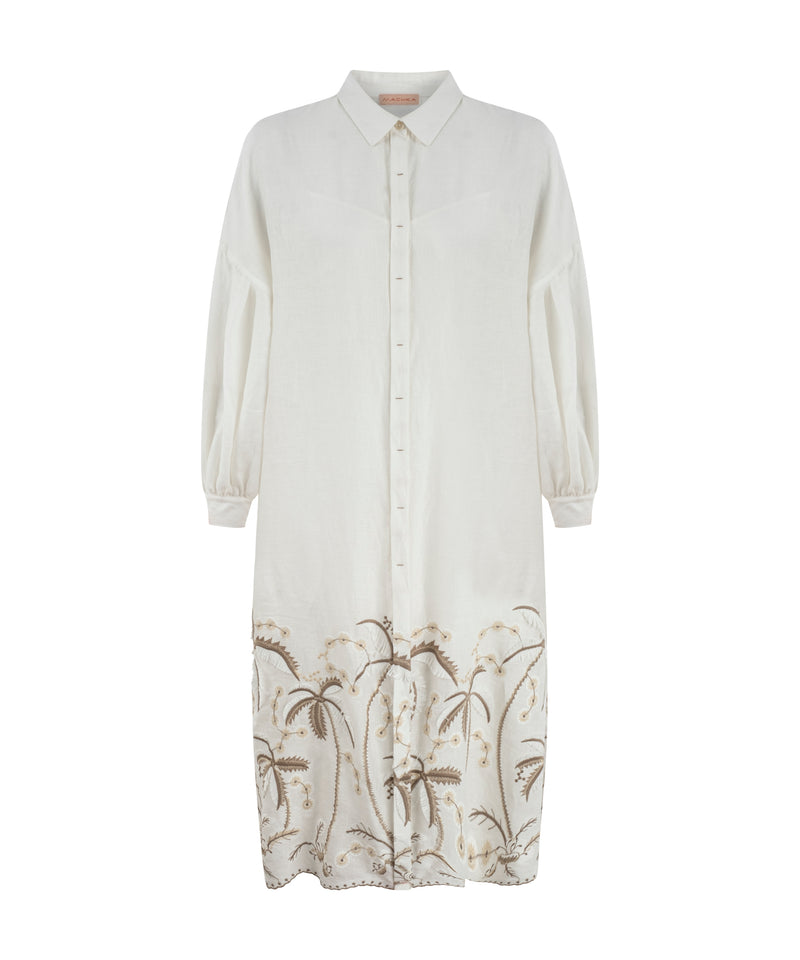 Machka Palm-Embroidered Shirt Dress Off White