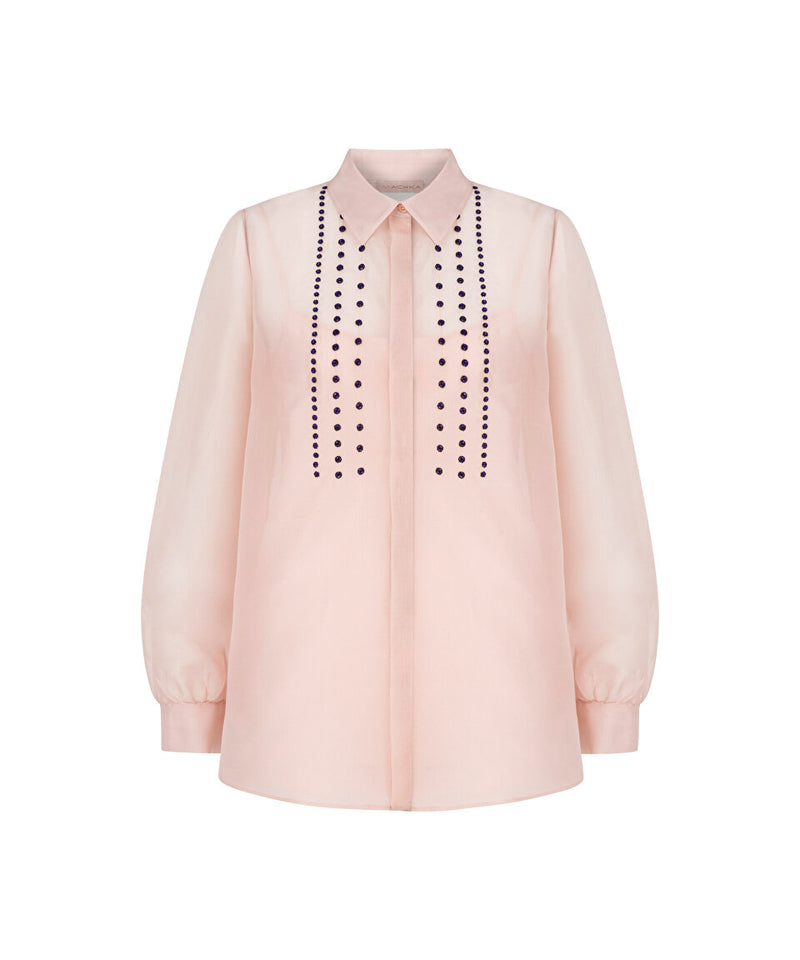 Machka Embroidered Detail Silk Shirt Powder