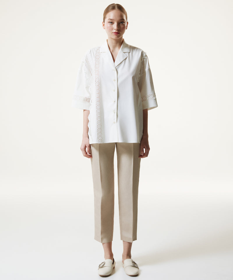 Machka Lace-Trimmed Poplin Shirt White