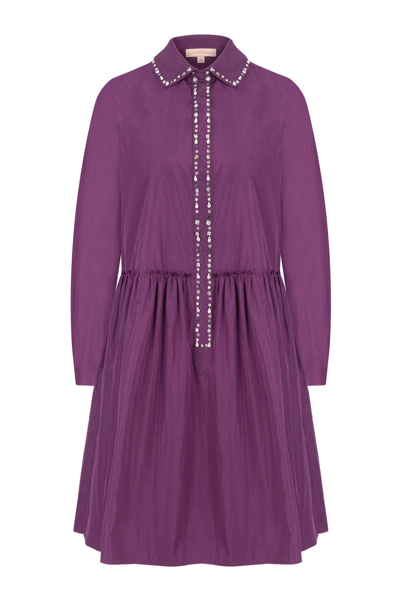 Machka Embellished Detail Shirt Dress Purple