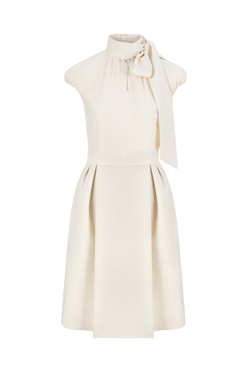 Machka Bow Tie Neck Detail Dress Off White