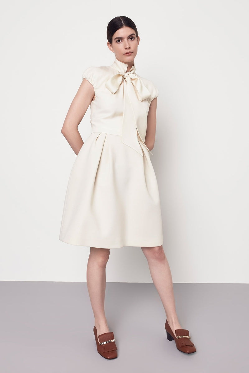 Machka Bow Tie Neck Detail Dress Off White