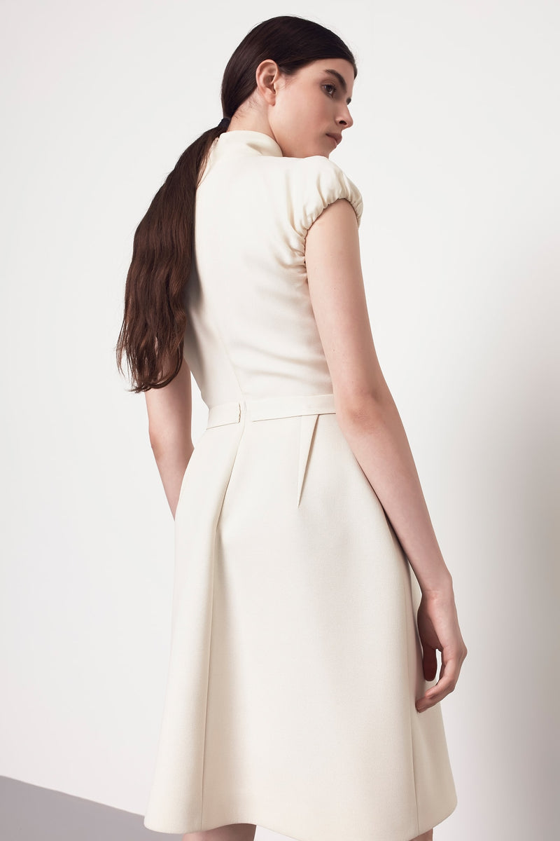 Machka Bow Tie Neck Detail Dress Off White