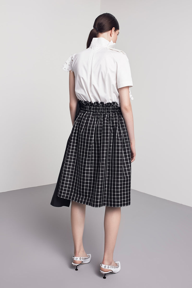 Machka Checkered Bow Tie Detail Skirt Black