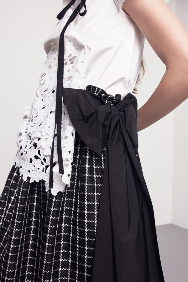 Machka Checkered Bow Tie Detail Skirt Black