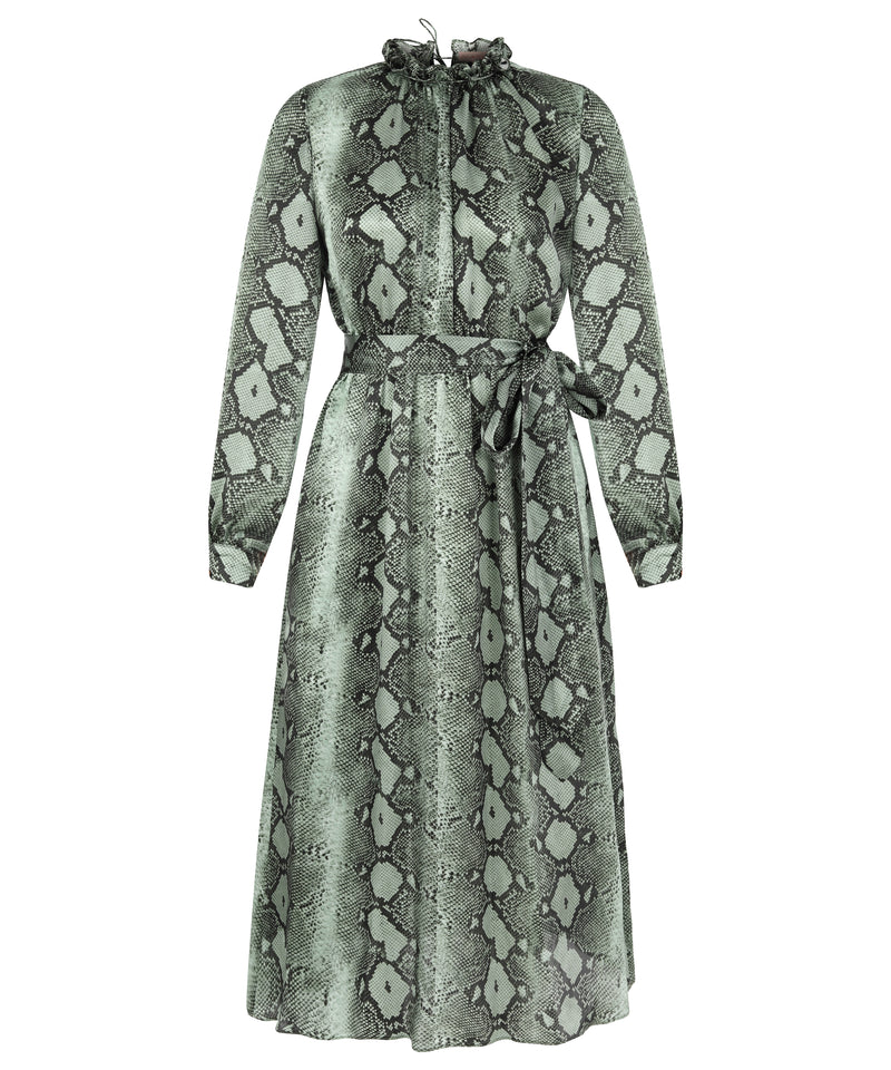 Machka Snake Print Long Sleeve Midi Dress Petroleum