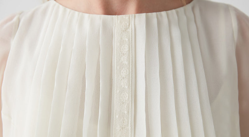 Machka Lace Detail Pleated Mini Dress Off White