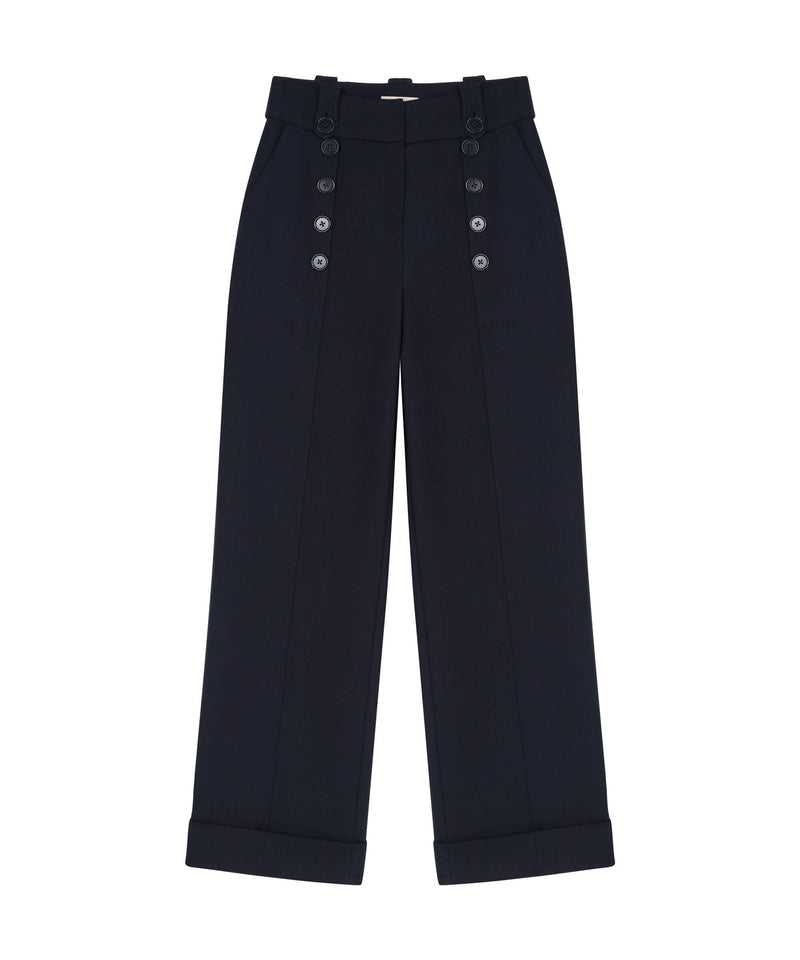 Machka Button Accessory Wool Trouser Navy