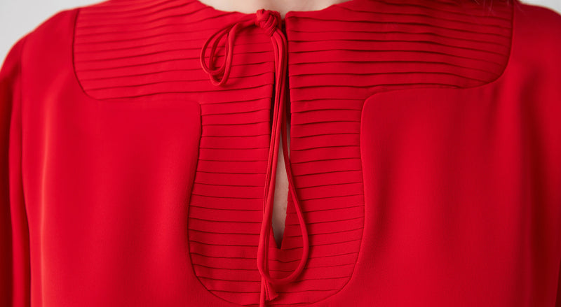 Machka Ribbed Detail Silk Blouse Red