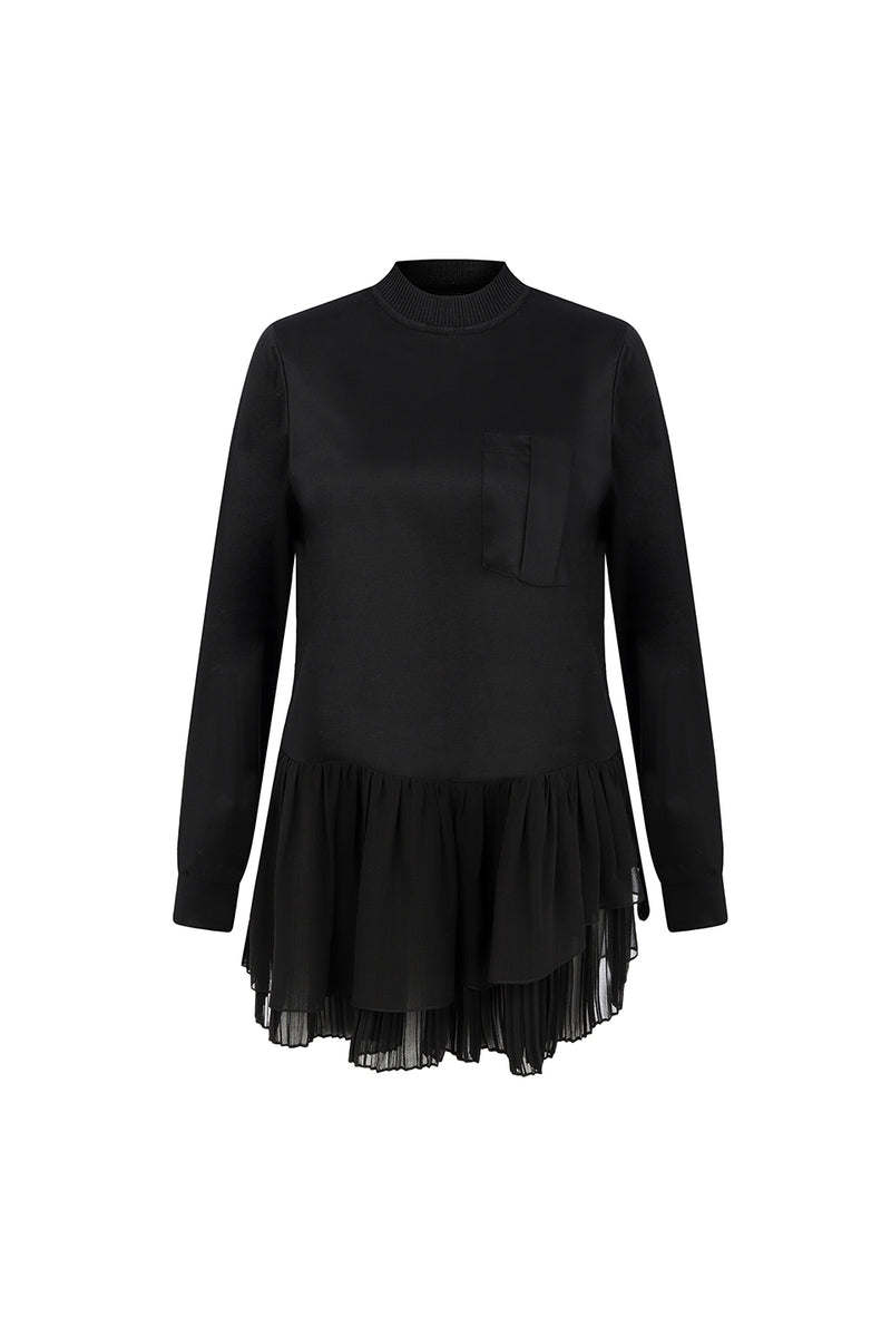 Machka Chiffon Pleated Detailed T-Shirt Black