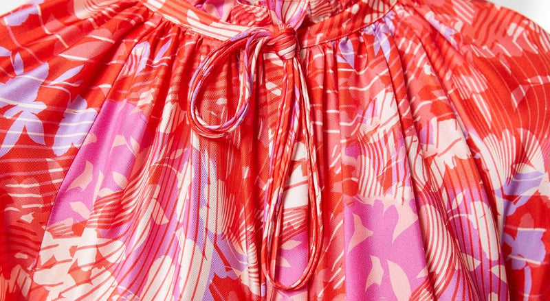 Machka Allover Abstract Pattern Dress Pomegranate