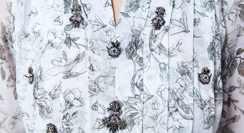 Machka Floral Pleated Printed Maxi Dress Grey