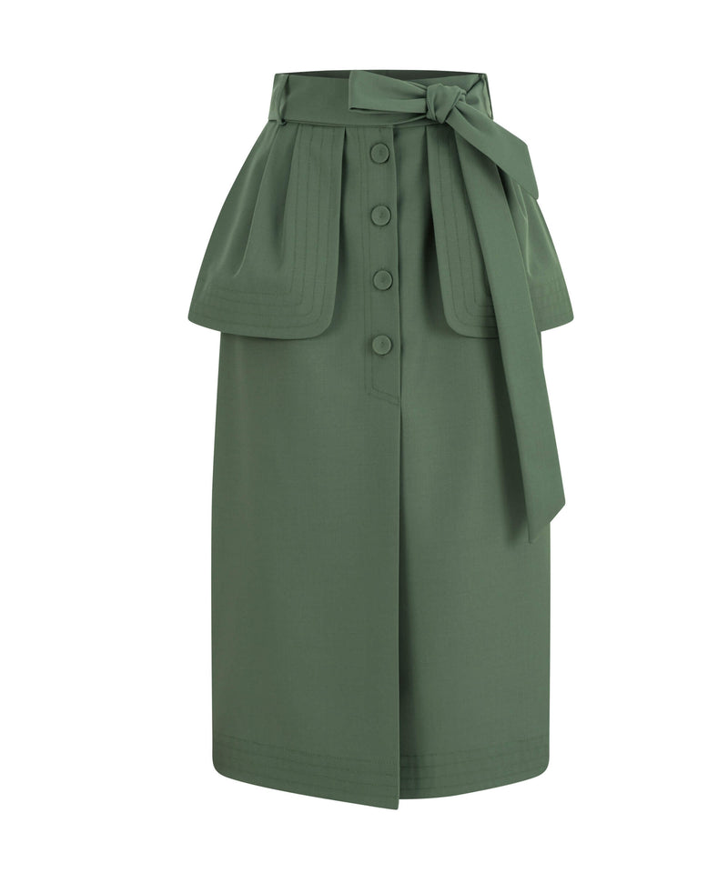 Machka Midi Skirt With Waist Fixed Flap Dark Green