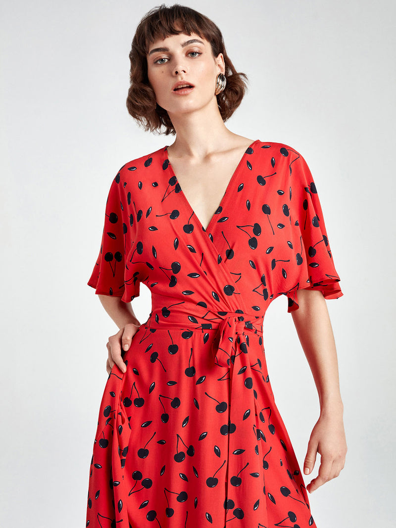 Nocturne Dress Print 2 Len S/Sl Red - Wardrobe Fashion