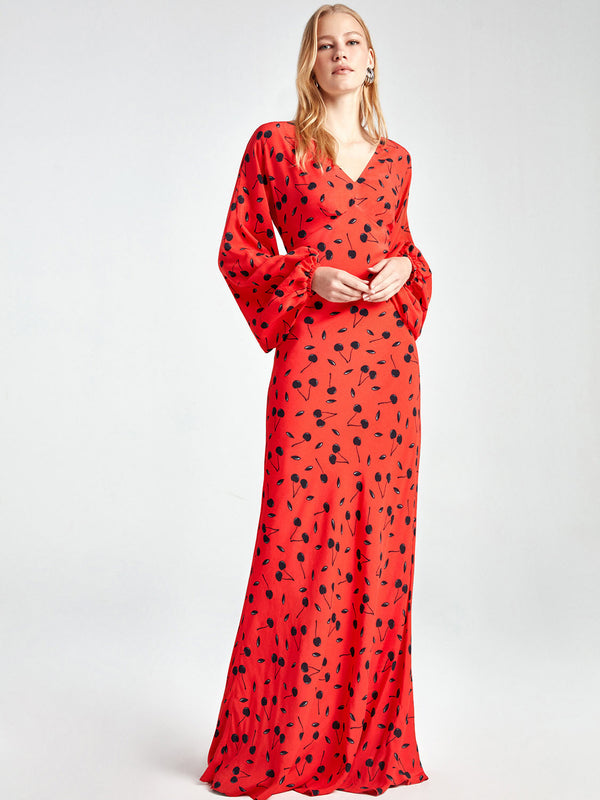 Nocturne Dress Print L/Sl Red - Wardrobe Fashion