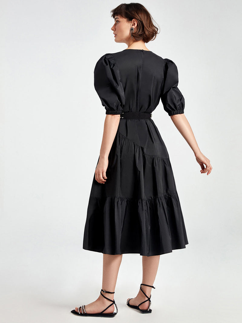 Nocturne Dress +Belt L/Sl Black - Wardrobe Fashion