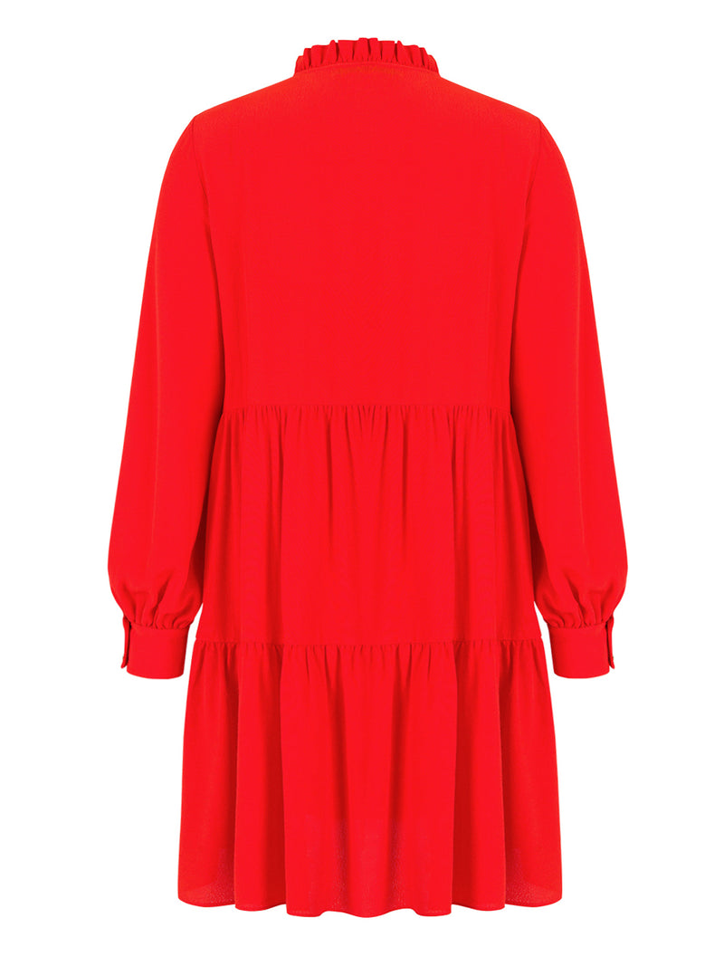 Nocturne Long Sleeve Frill Neckline Mini Dress Orange