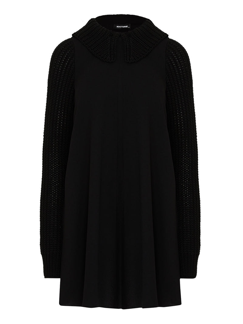 Nocturne Knit Detail Mini Dress Black