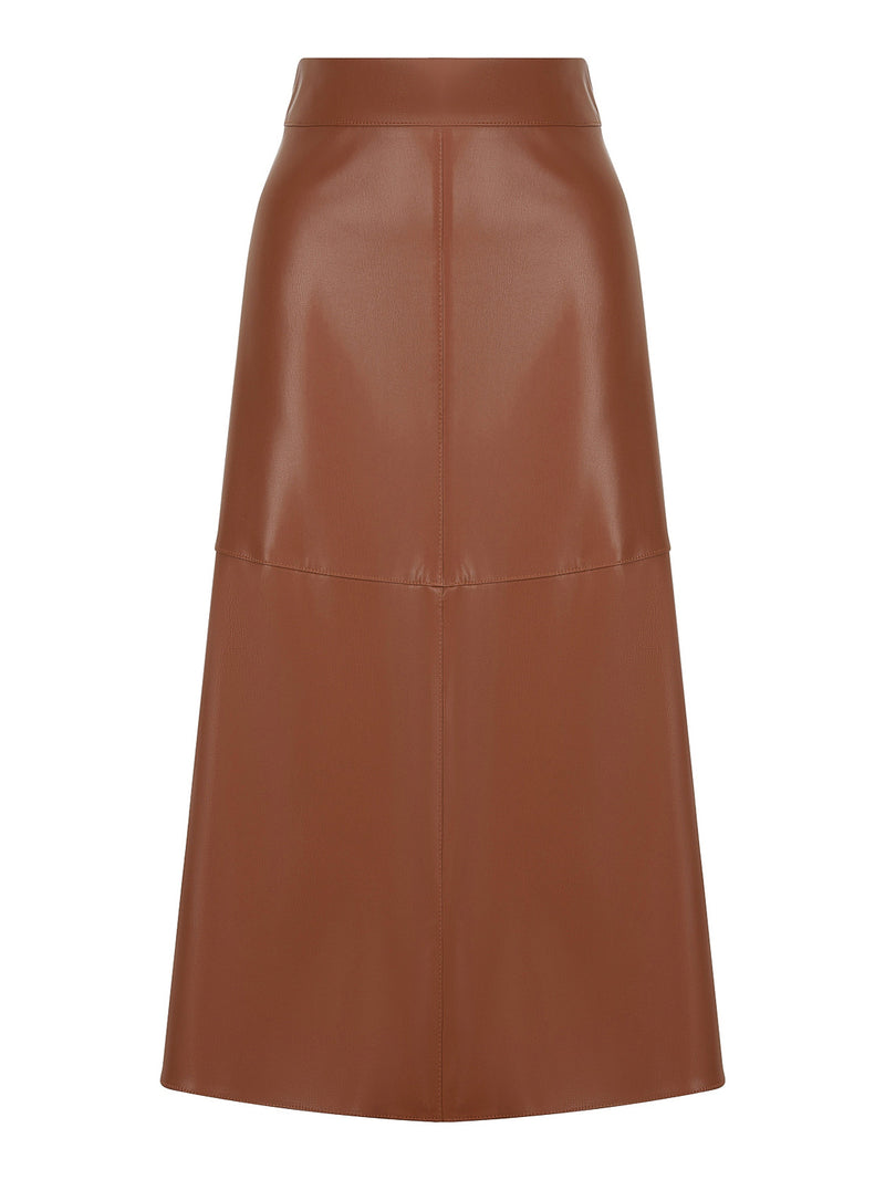 Nocturne Synthetic Leather Flared Skirt Camel
