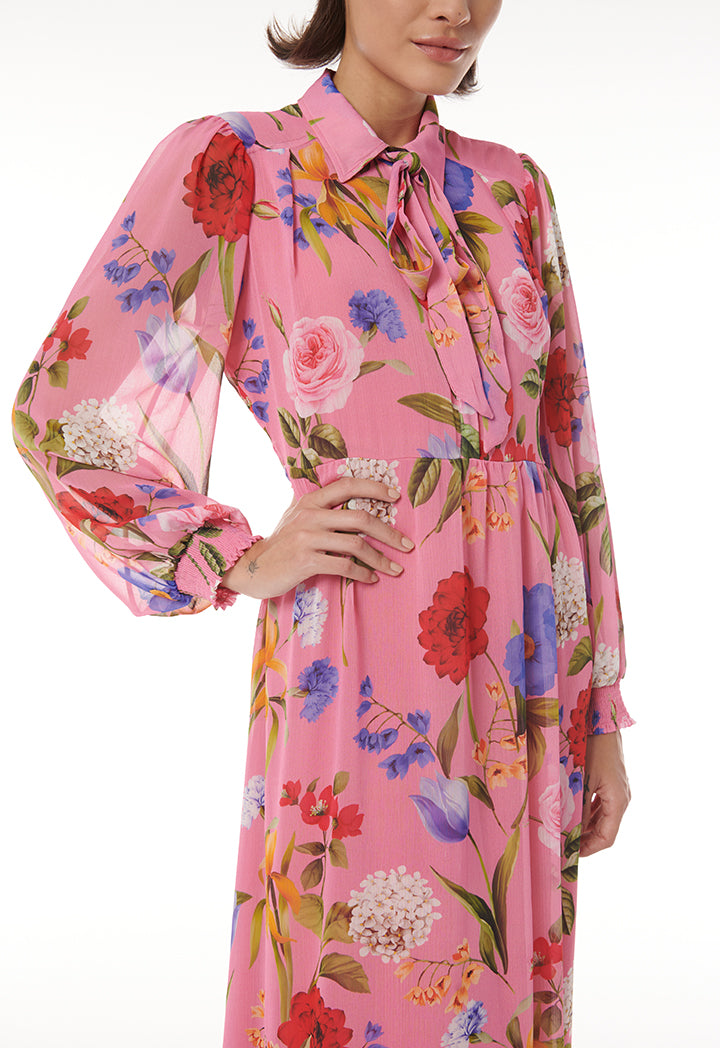 Choice Floral Printed Flared Dress Multicolor