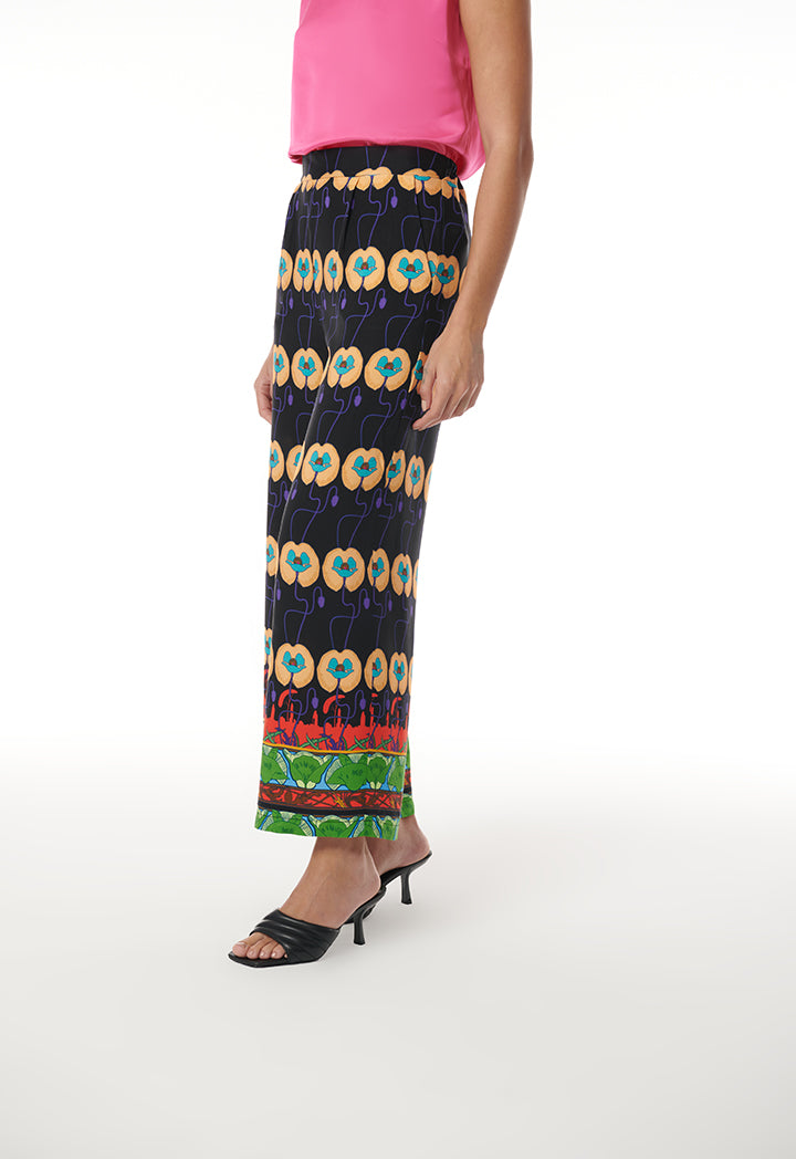 Choice Printed Wide Leg Trouser With Border Print
