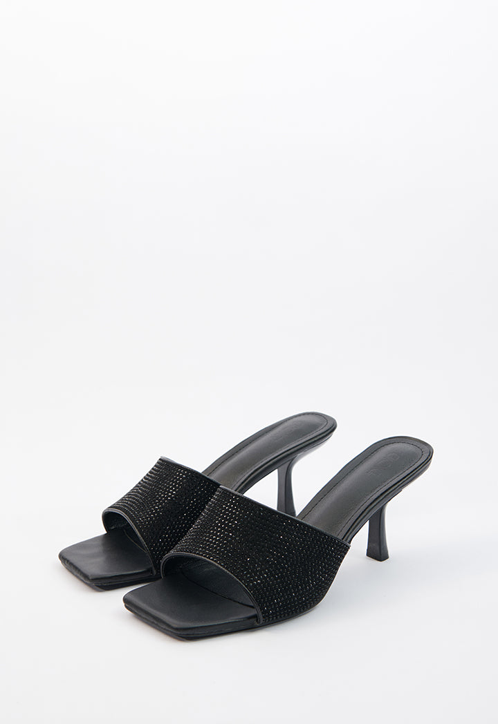 Choice Stone Studded Heels Black