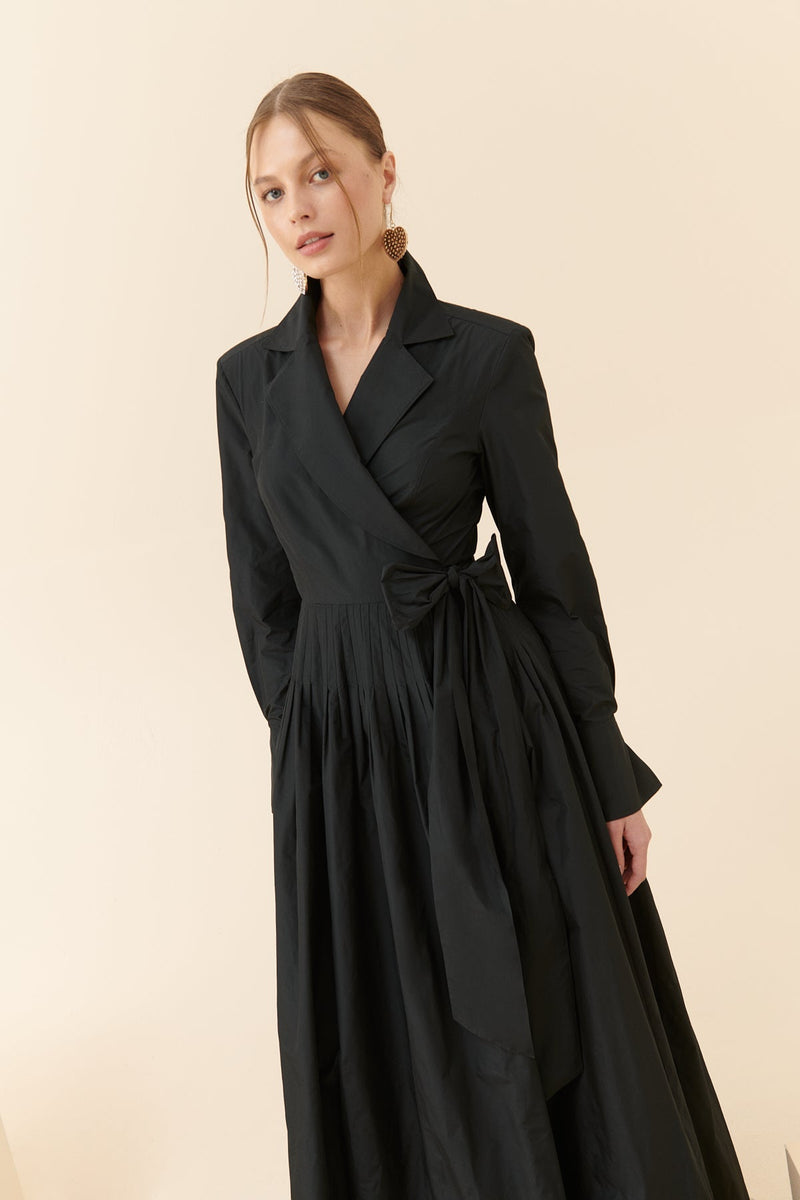 Roman Wrapped Detail Evening Long Dress Black
