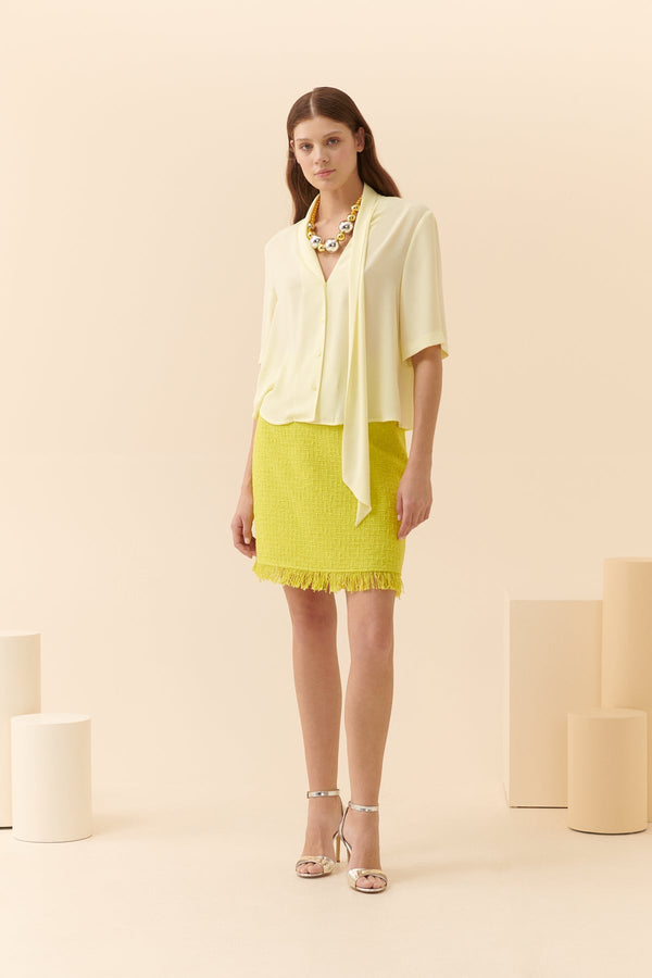 Roman Solid Collar Lace Detail Shirt Lime