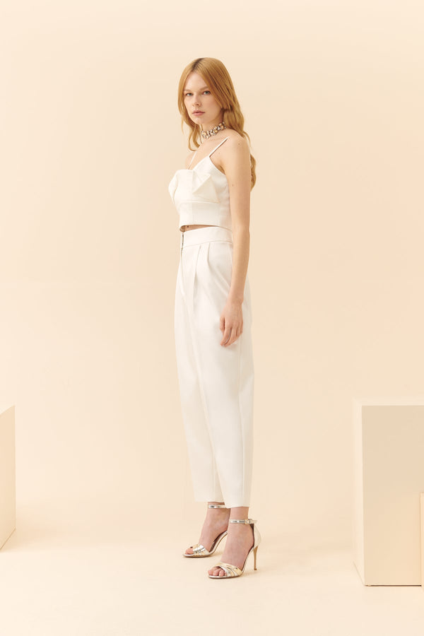 Roman Carrot Cut Solid Trousers White
