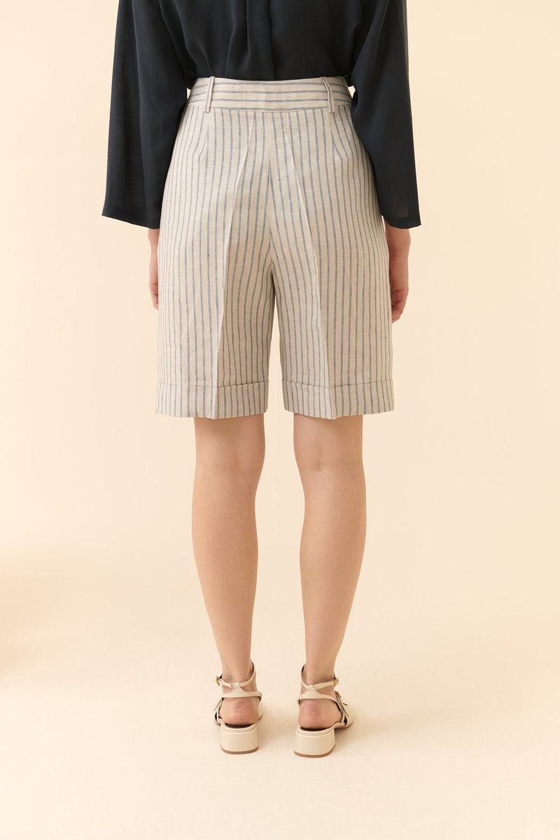 Roman Striped Pattern Linen Shorts Multi Color