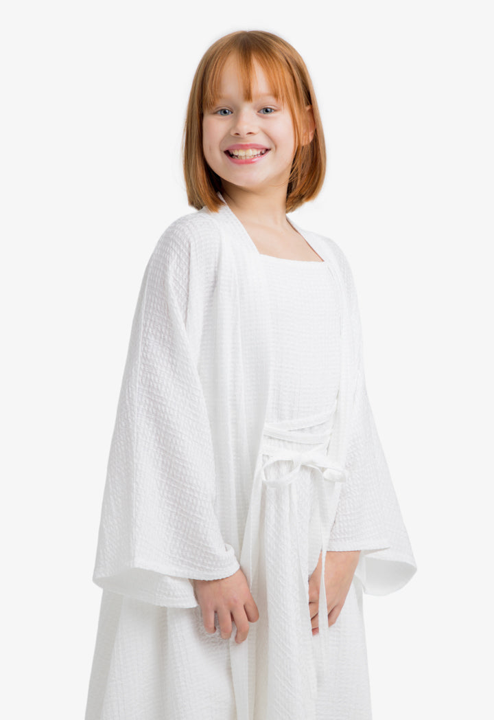 Choice Kids Solid Long Wide Sleeves Abaya Off White