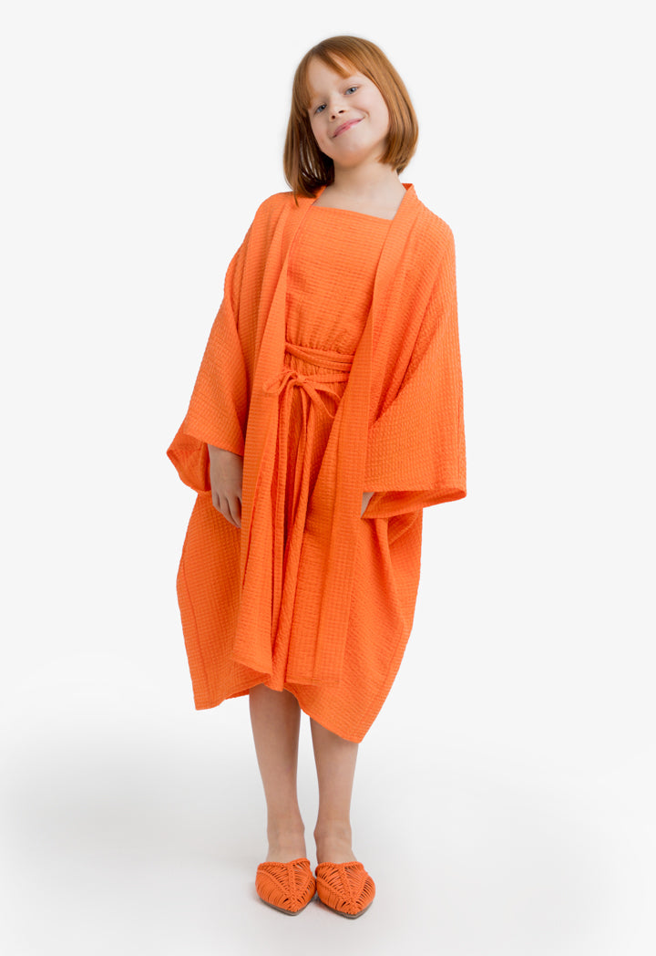 Choice Kids Solid Long Wide Sleeves Abaya Orange