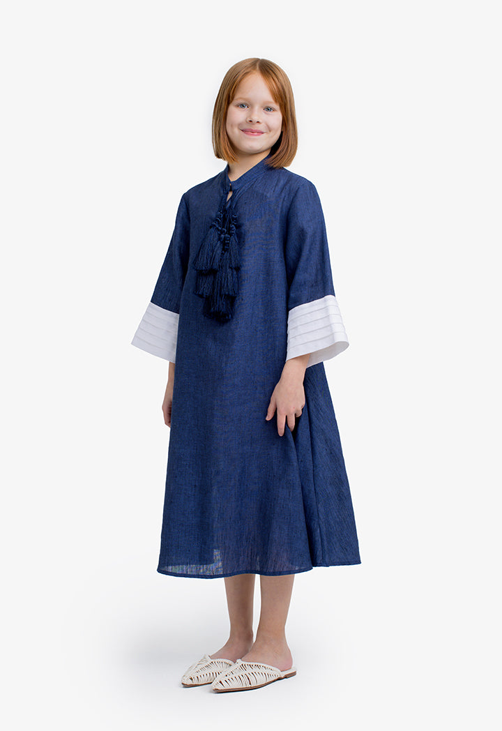 Choice Kids Solid Long Sleeves Tassels Maxi Dress Blue