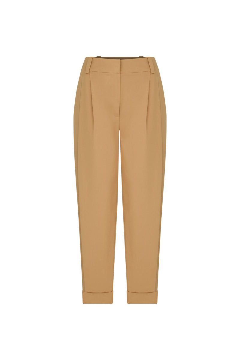 Roman Solid Folded Hem Trousers Brown