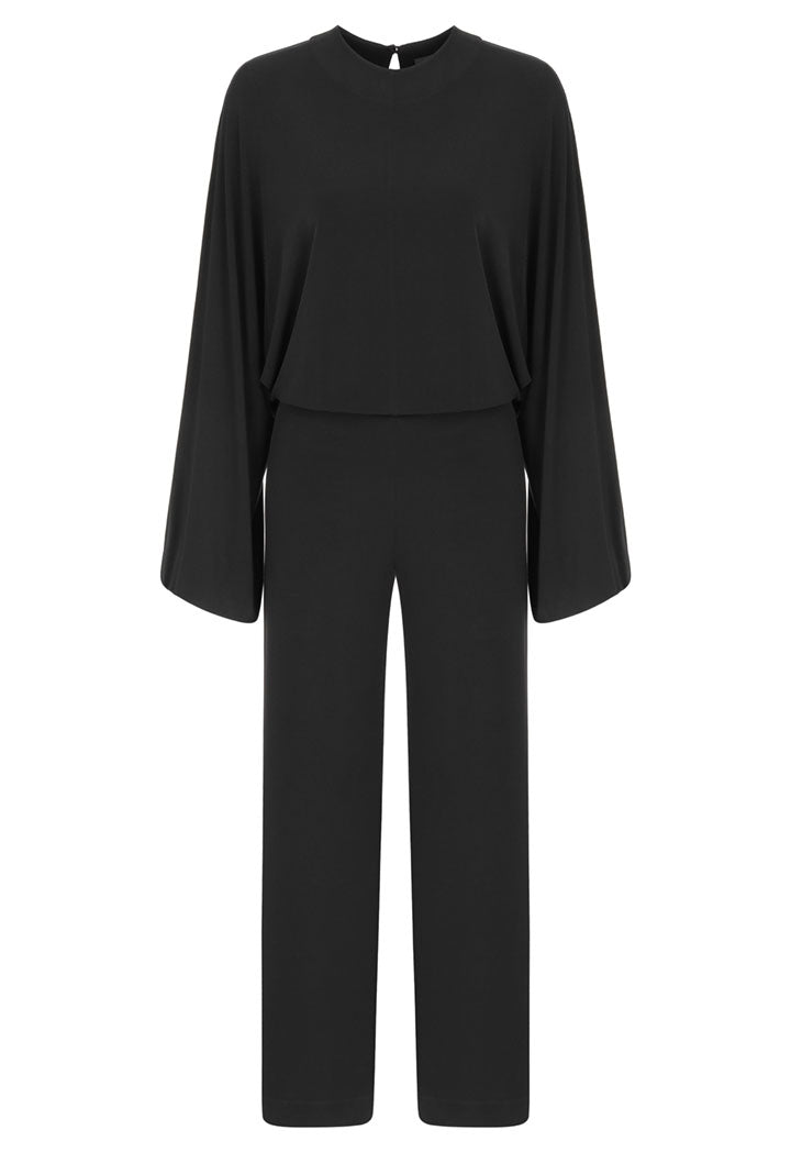 Nu Long Sleeve Back Keyhole Relaxed Fit Jumpsuit Black
