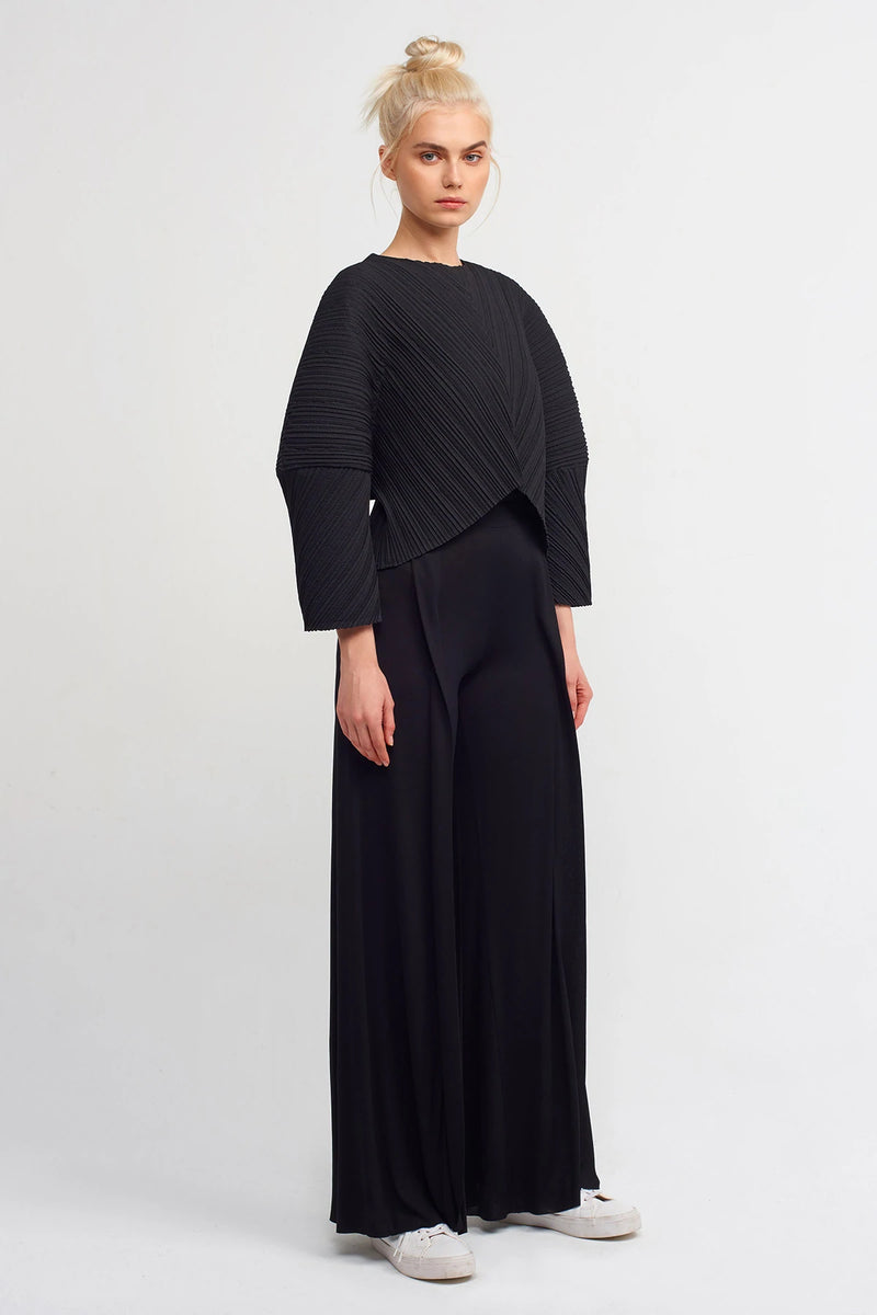 NU Asymmetrical Pleated Blouse Black