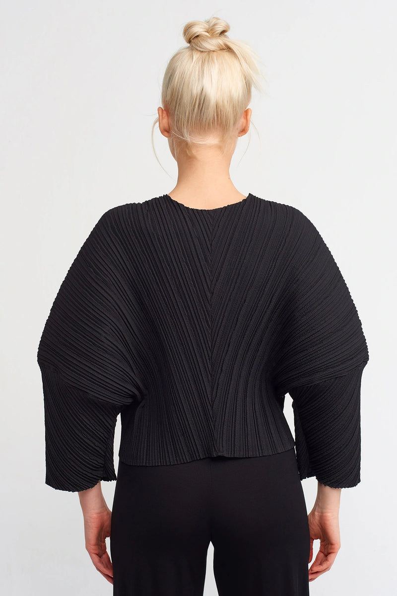 NU Asymmetrical Pleated Blouse Black