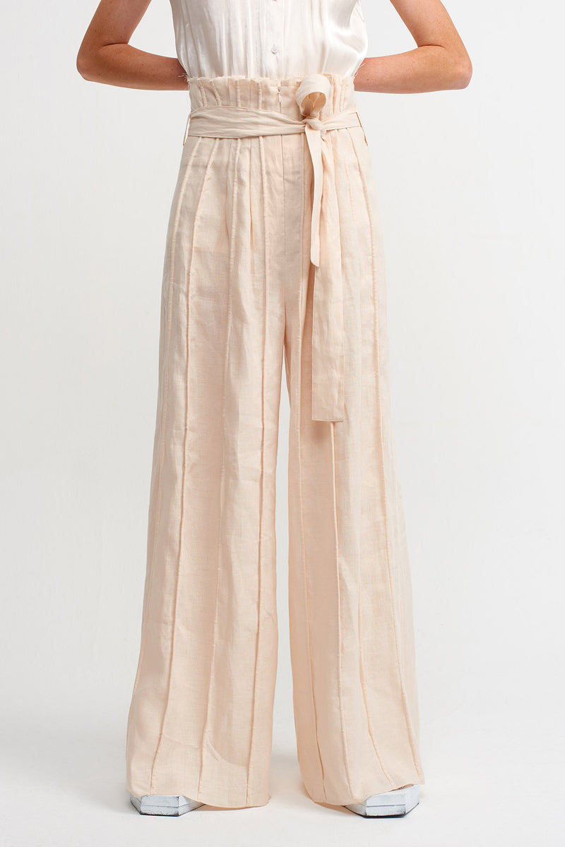 NU Lined Detail Belted Trouser Off White