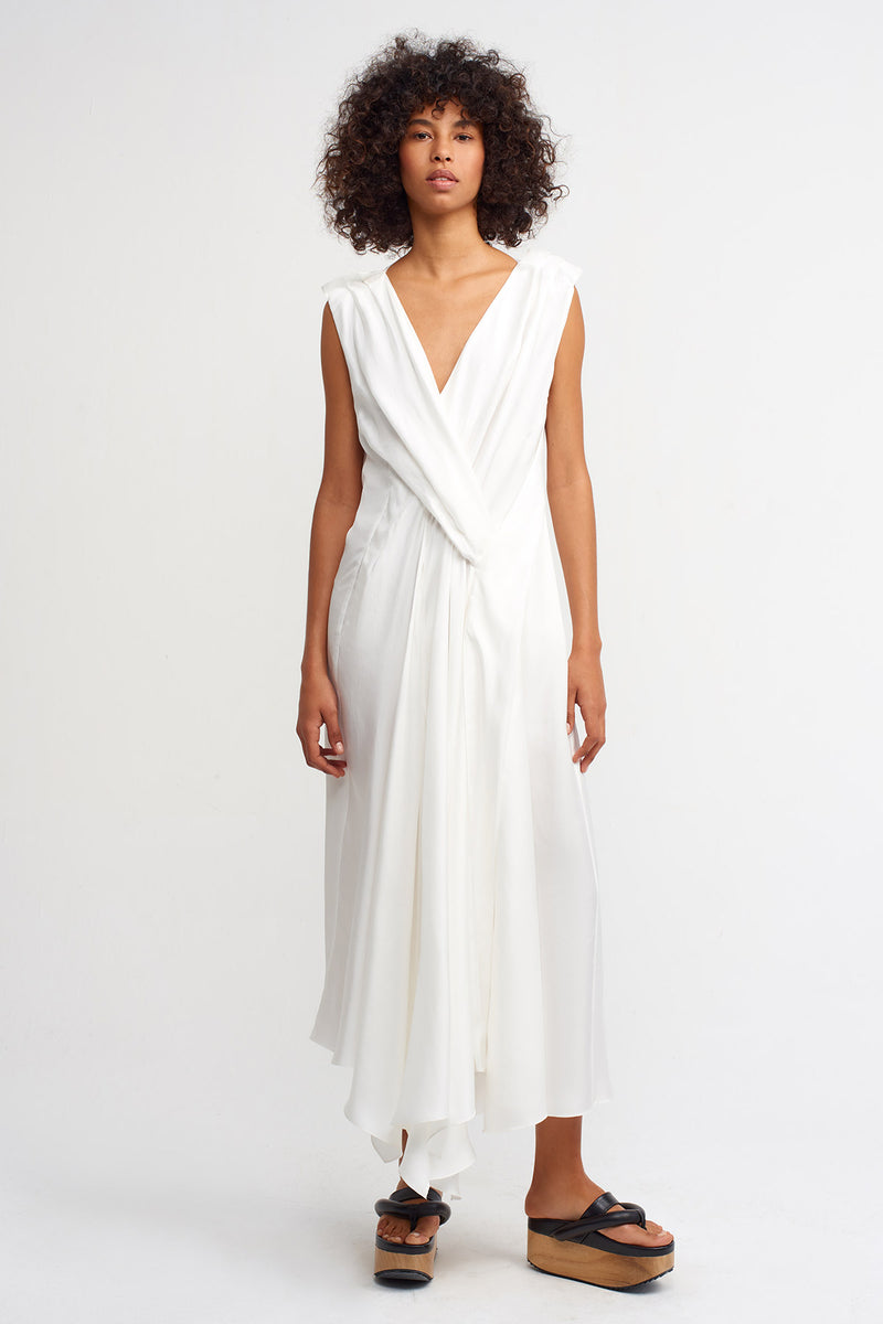 Nu Front-Twisted Detail Dress Off White