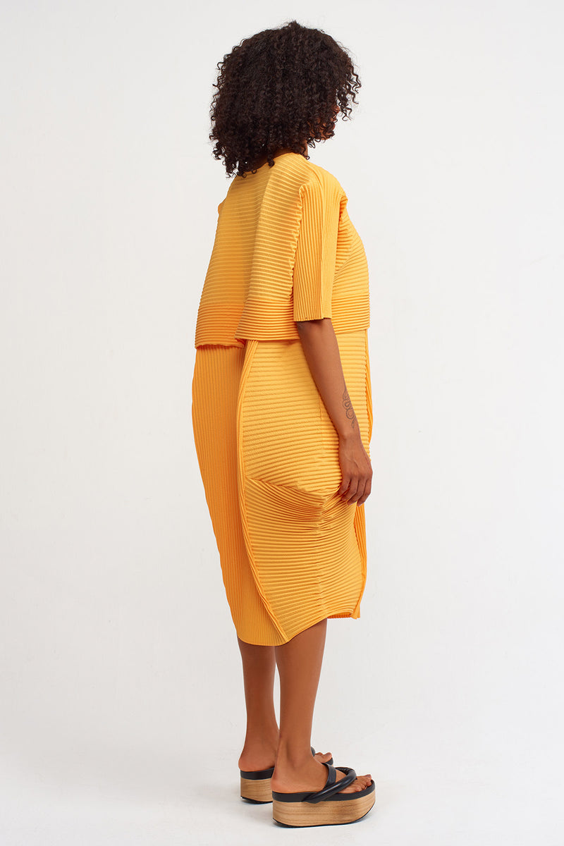Nu Egg-Shaped Pleated Dress Saffron