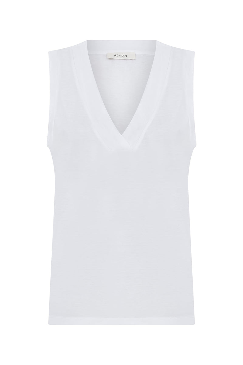 Roman Sleeveless V-Neck T-Shirt White