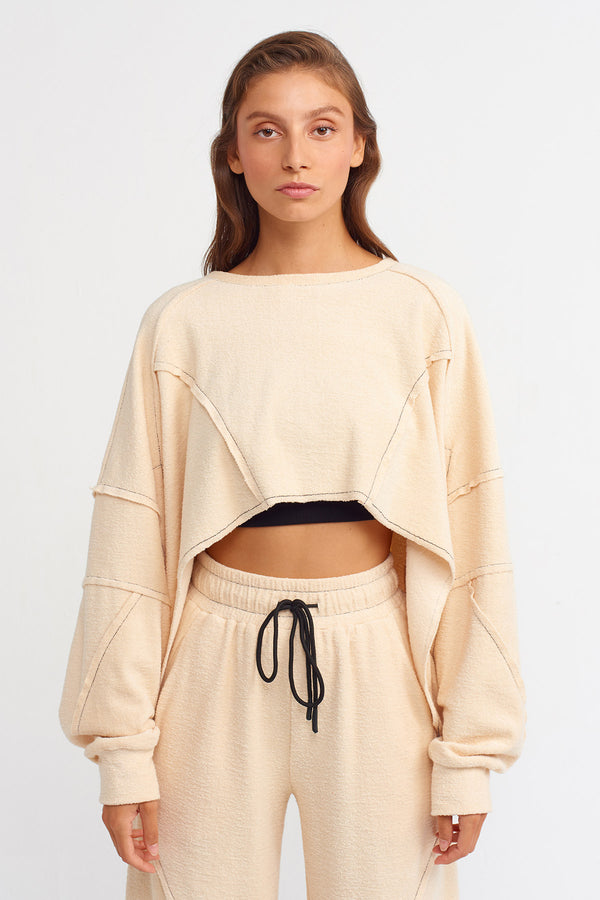 Nu Cropped Sweatshirt With Stitched Detail Natural