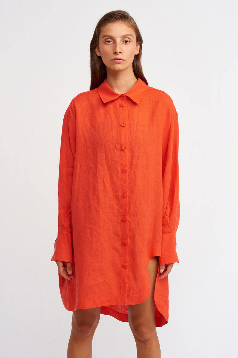 Nu Solid Oversize Long Shirt Orange