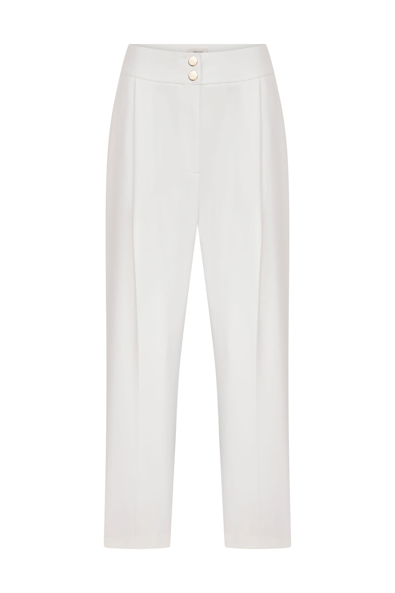 Roman Lycra Crepe Trousers With Snap Buttons Ecru