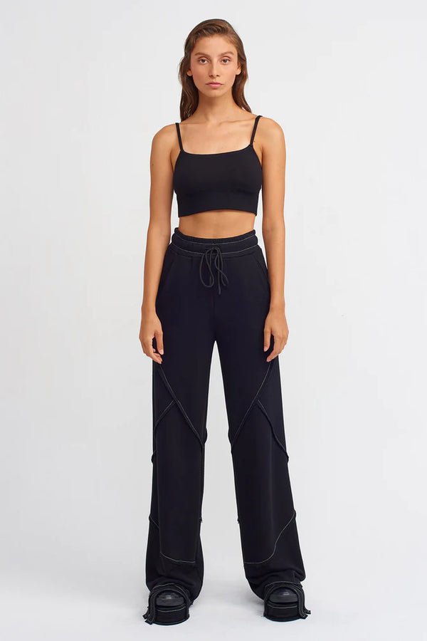 Nu Drawstring Trousers With Contrast Stitched Detail Black