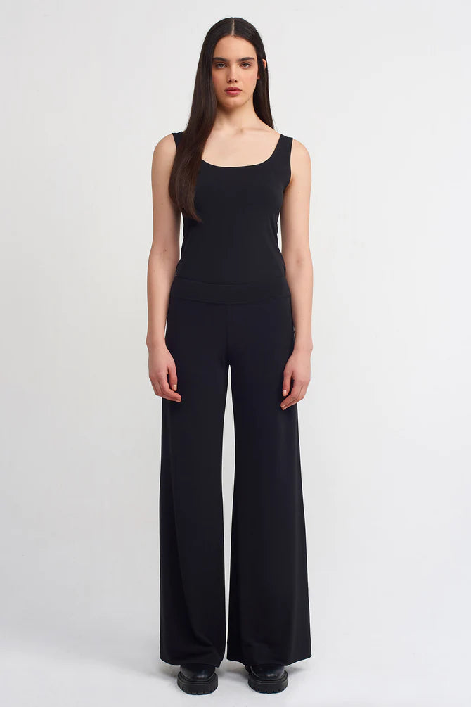 Nu Solid Wide Leg Trousers Black