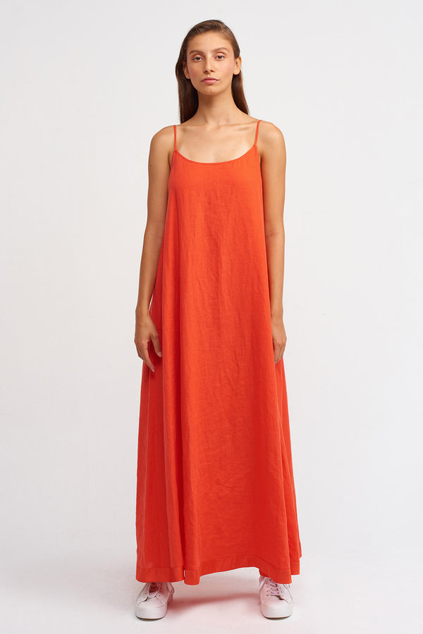 Nu Solid Thin Strap Maxi Dress Orange