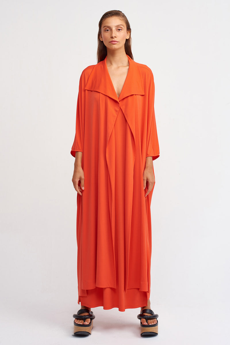 Nu Solid Open-Front Maxi Outerwear Orange