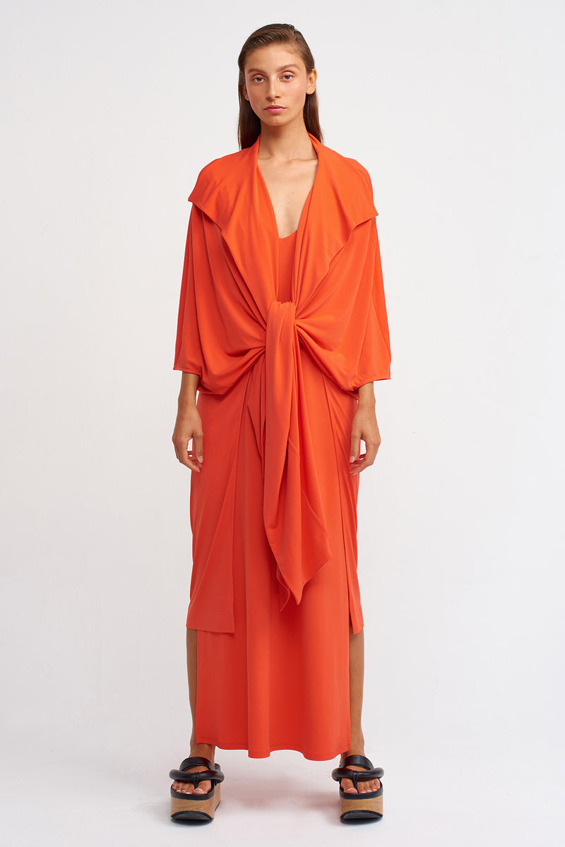 Nu Solid Open-Front Maxi Outerwear Orange